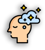 A person's head with a cloud of sparkly thoughts next to them.